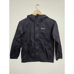 Marmot Boys Kids PreCip Eco Rain Jacket Hooded Black Waterproof Shell Size M